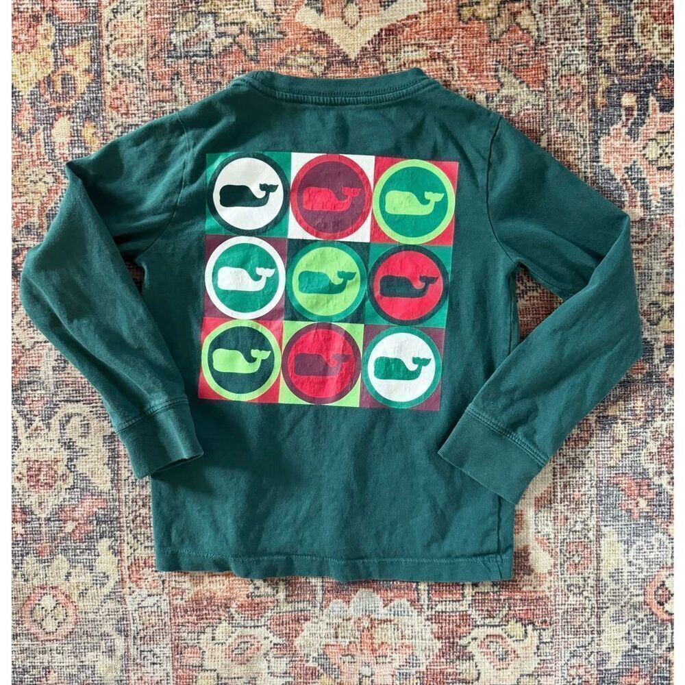 Vineyard Vines 4T Boys Green Christmas Holiday Graphic Long Sleeve Tee